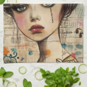 Vintage Scrapbook Collage Gezicht (9) Theedoek (Gevouwen)