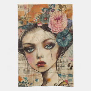 Vintage Scrapbook Collage Gezicht (9) Theedoek