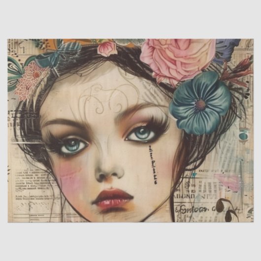 Vintage Scrapbook Collage Gezicht (9) Tissuepapier (Voorkant)