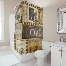 Vintage scrapbook collage liefde chocolade bioscoo douchegordijn