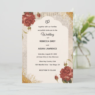 Vintage Scrapbook Wedding Invite Pressed Flowers Kaart