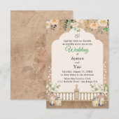 Vintage Scrapbook Wedding Invite Pressed Flowers RSVP Kaartje (Voorkant / Achterkant)