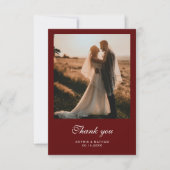 Vintage Script Bordeaux Elegante Trouwfoto Bedankkaart (Voorkant)