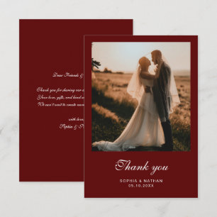 Vintage Script Bordeaux Elegante Trouwfoto Bedankkaart