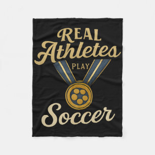 Vintage Script Echte atleten spelen voetbal gouden Fleece Deken