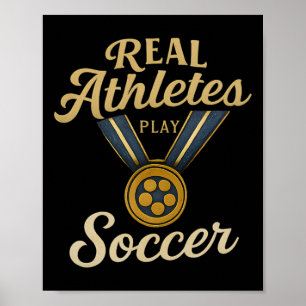Vintage Script Echte Atleten Spelen Voetbal Gouden Poster
