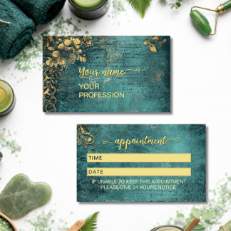 Vintage Script Emerald Green Gold and Black  Afsprakenkaartje