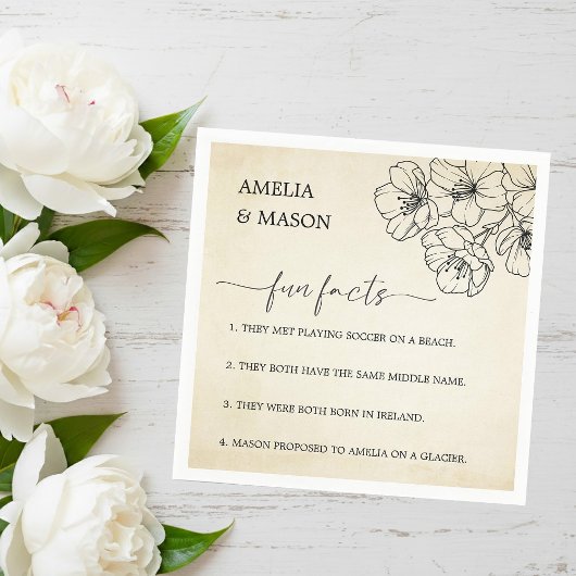 Vintage Script Floral Fun Facts Wedding  Servet