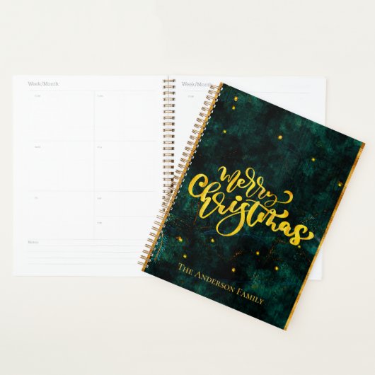 Vintage Script Groen en Goud Prettig Kerstfeest Planner (Display)