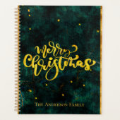 Vintage Script Groen en Goud Prettig Kerstfeest Planner (Voorkant)
