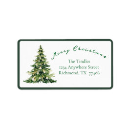 Vintage Script Groen Goud Kerstboom Adres Etiket