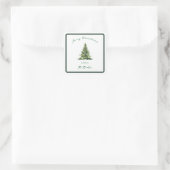 Vintage Script Groen Goud Kerstboom Adres Vierkante Sticker (Tas)