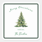 Vintage Script Groen Goud Kerstboom Adres Vierkante Sticker (Voorkant)