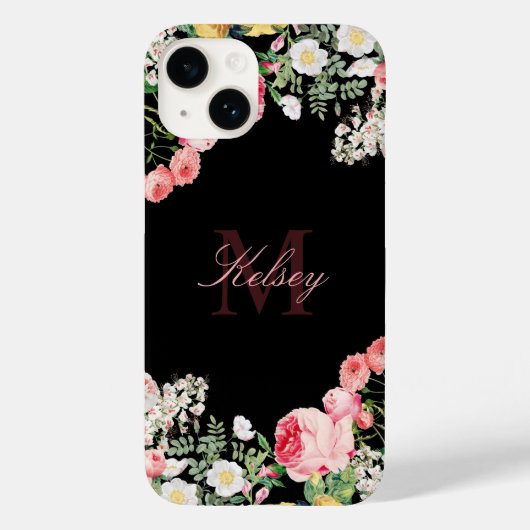 Vintage Script Monogram Bloem Case-Mate iPhone Case (Achterkant)