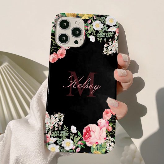 Vintage Script Monogram Bloem Case-Mate iPhone Case