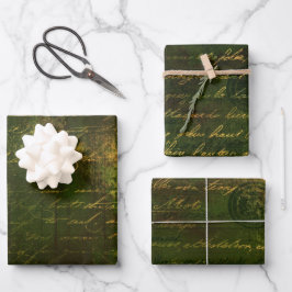Vintage Script Mosgroen Gouden Grunge  Inpakpapier Vel