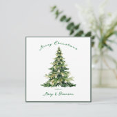 Vintage Script Non Photo Green Christmas Tree      Feestdagenkaart (Staand voorkant)