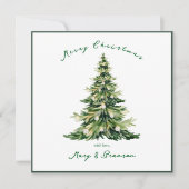Vintage Script Non Photo Green Christmas Tree      Feestdagenkaart (Voorkant)