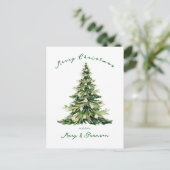 Vintage Script Non Photo Green Christmas Tree      Feestdagenkaart (Staand voorkant)