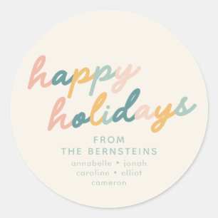 Vintage Script Pastel Prettig Vakantiefeest Persoo Ronde Sticker