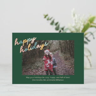 Vintage Script Typografie Groene Foto Gelukkig Feestdagenkaart