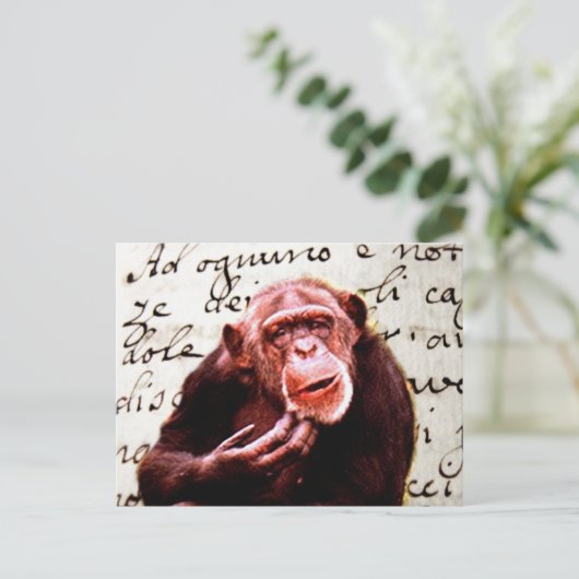 vintage scripts funny Chimpanzee Briefkaart (Staand voorkant)
