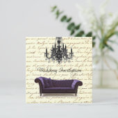 vintage scripts paris kroonluchter bruiloft kaart (Staand voorkant)