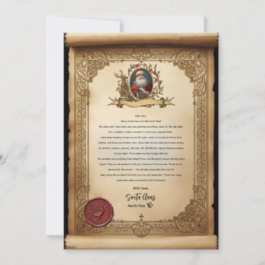 Vintage Scroll Santa Letter Template  Kaart (Voorkant)