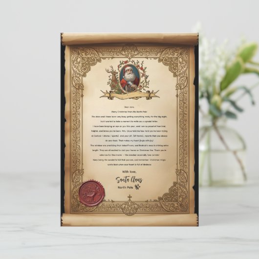 Vintage Scroll Santa Letter Template  Kaart (Staand voorkant)