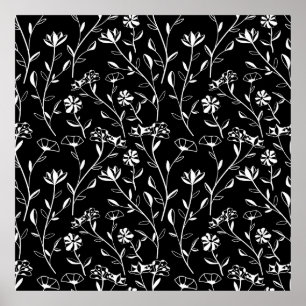 Vintage Seamless Contour Floral Pattern. Hand Draw Poster