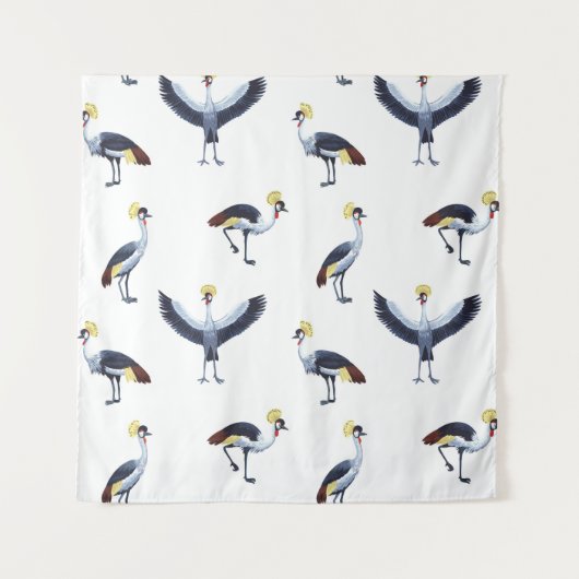Vintage seamless pattern with crowned crane birds. wandkleed (Voorkant)