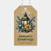 Vintage Seasons Greetings Christmas Lantern Custom Cadeaulabel (Achterkant)
