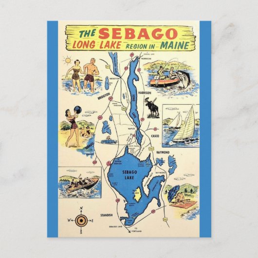 Vintage Sebago Lake Maine Briefkaart (Voorkant)