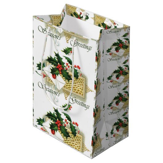 Vintage Seizoenen kerstmis Medium Cadeauzakje (Voorkant Gekanteld)