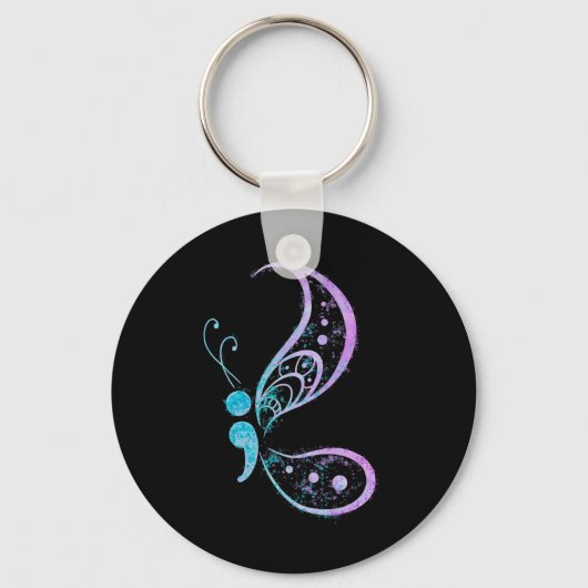 Vintage Semicolon Butterfly Semi-Colon Tattoo Ment Sleutelhanger (Voorkant)