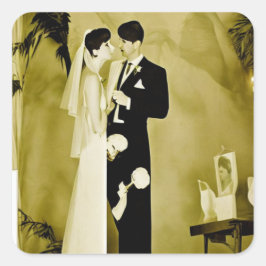 Vintage Sepia Art Deco Wedding Vierkante Sticker