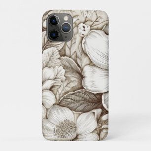 Vintage Sepia Botanische Bloemengravure Ivoor Case-Mate iPhone Case