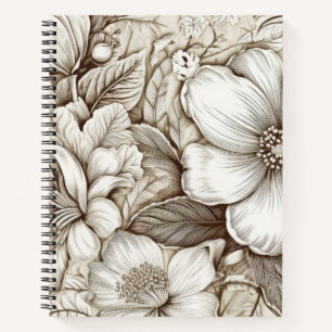 Vintage Sepia Botanische Bloemgravure Ivoor Notitieboek