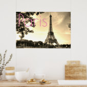 Vintage Sepia Eiffel Tower Paris Love City Poster (Keuken)