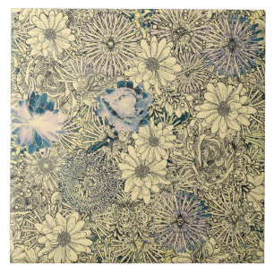 Vintage Sepia Floral Tegeltje
