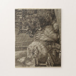 Vintage Sepia Kattattoo-artiest – Grappige Victori Legpuzzel