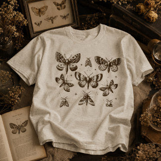 Vintage Sepia Motten Hemelsterren Schets T-shirt