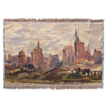 Vintage Sepia NYC Silhouette Kunst Throw