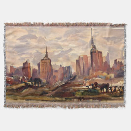Vintage Sepia NYC Silhouette Kunst Throw Deken