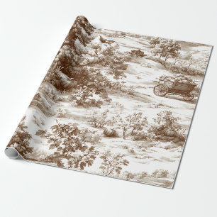 Vintage Sepia Oogst Platteland Toile Patroon Cadeaupapier