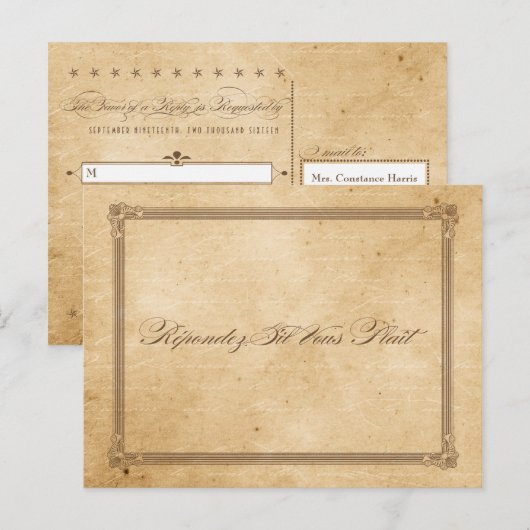 Vintage Sepia Poster Style RSVP Briefkaart (Voorkant / Achterkant)