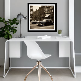 Vintage Sepia Scene 1940s auto Fantasy Poster