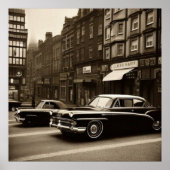 Vintage Sepia Scene 1940s auto Fantasy Poster (Voorkant)