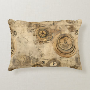 Vintage Sepia Steampunk-klokken en mechanische tan Accent Kussen
