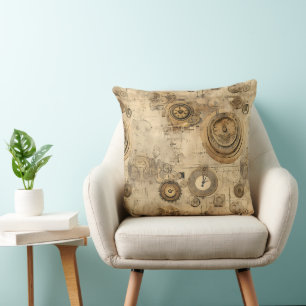 Vintage Sepia Steampunk-klokken en mechanische tan Kussen